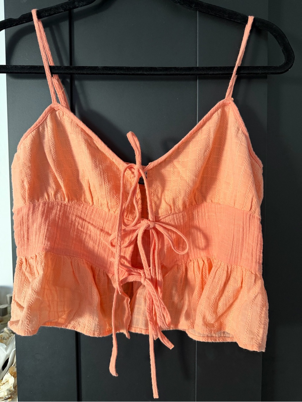 American Eagle Orange Tie Front Peplum Crop Top – Size S